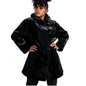 Black Faux Fur Sheared Beaver Car Coat
